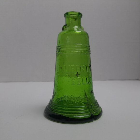 Wheaton Liberty Bell Decanter Green Glass Bottle Vintage 5" by 3" Patriotic Mini - Picture 9 of 16
